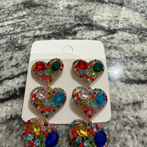 Colorful Heart Drop Earrings - Picture 4 of 6